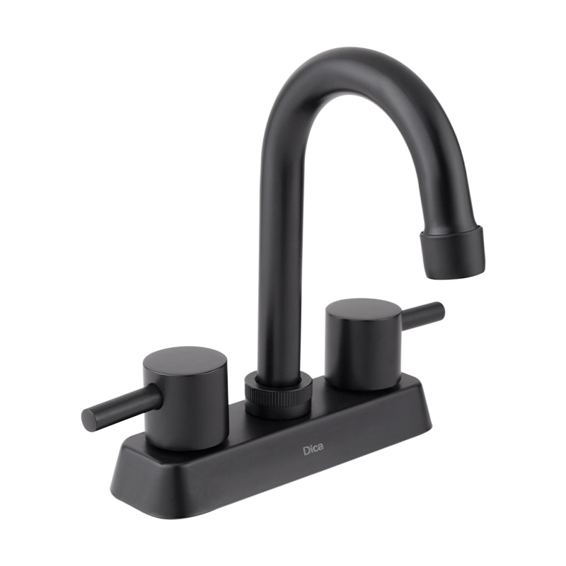 Dica 4066.2 mezcl. ecol. de 4 pulg. para lavabo con cubierta y manerales tipo bar cuello alto palanca cilindro negro mate