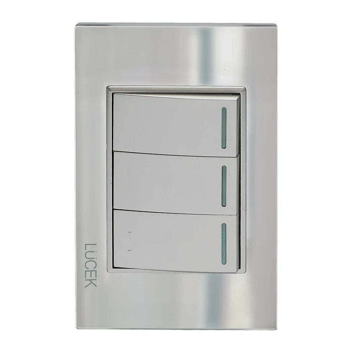 Lucek cristal espejo plata 2 interruptores sencillos y 1 de escalera de 1 mod