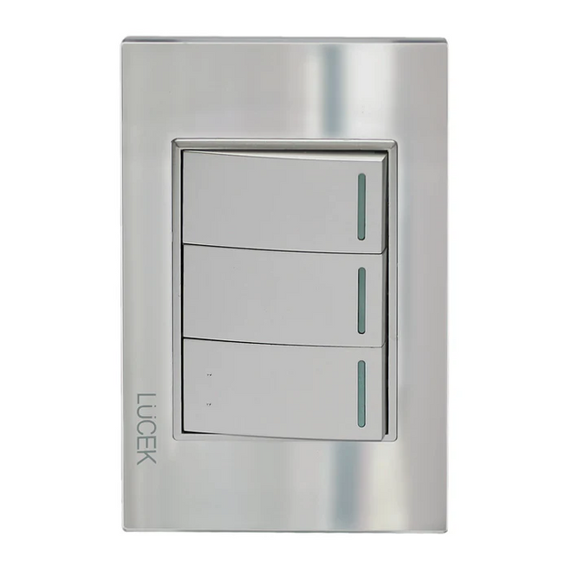 Lucek cristal espejo plata 2 interruptores sencillos y 1 de escalera de 1 mod
