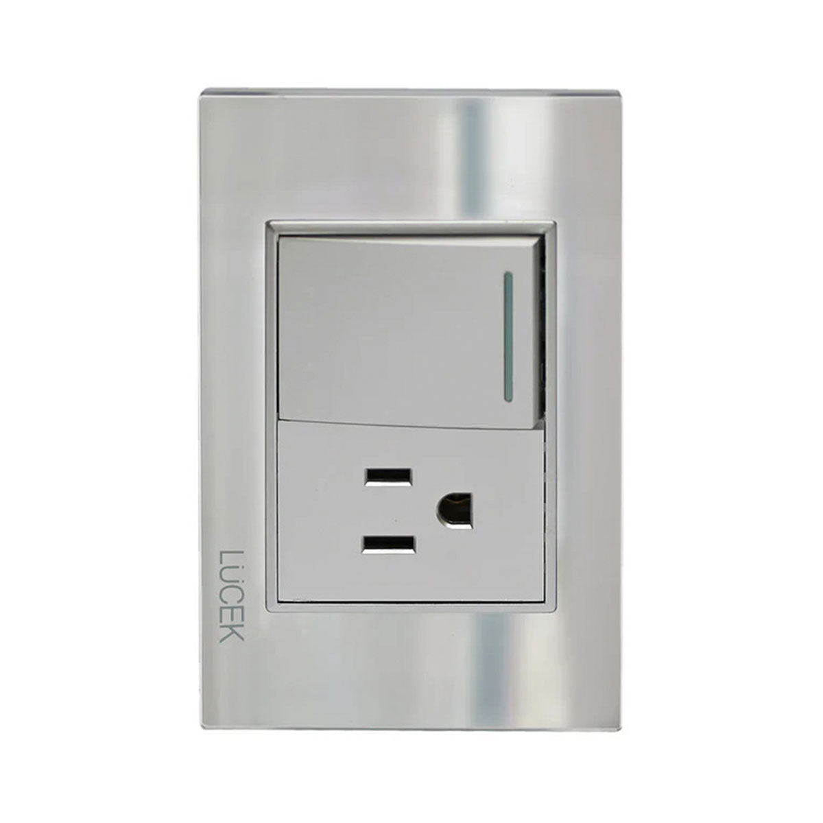 Lucek cristal espejo plata 1 interruptor sencillo y 1 contacto de 1.5 mod