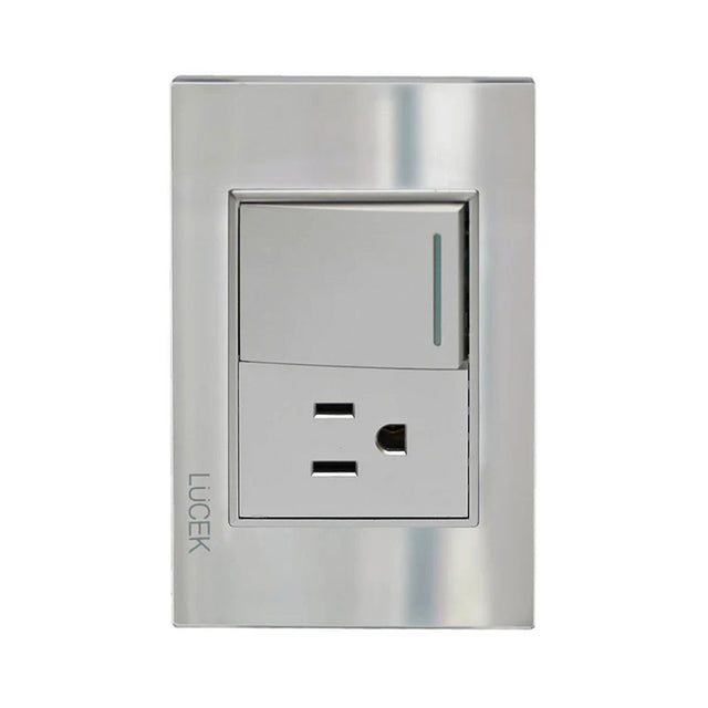 Lucek cristal espejo plata 1 interruptor sencillo y 1 contacto de 1.5 mod