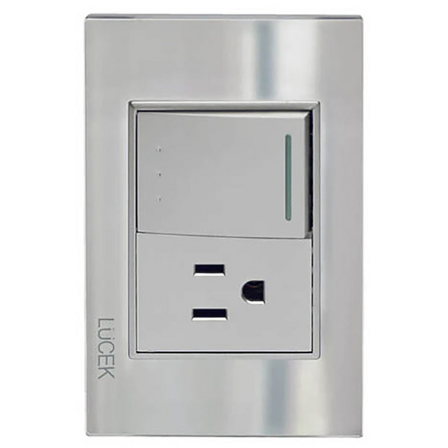 Lucek cristal espejo plata 1 interruptor de escalera y 1 contacto de 1.5 mod