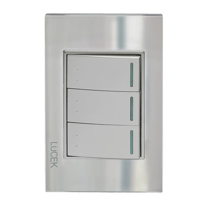 Lucek cristal espejo plata 3 interruptores de escalera de 1 mod