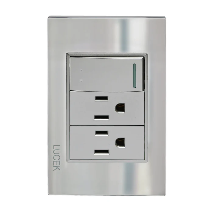 Lucek cristal espejo plata 1 interruptor de escalera y 2 contactos de 1 mod