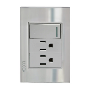 Lucek cristal espejo plata 1 interruptor de escalera y 2 contactos de 1 mod