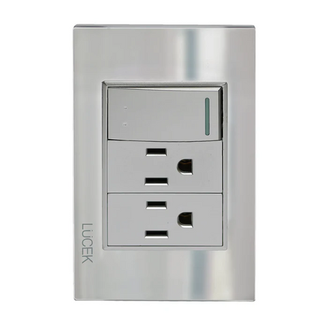 Lucek cristal espejo plata 1 interruptor de escalera y 2 contactos de 1 mod