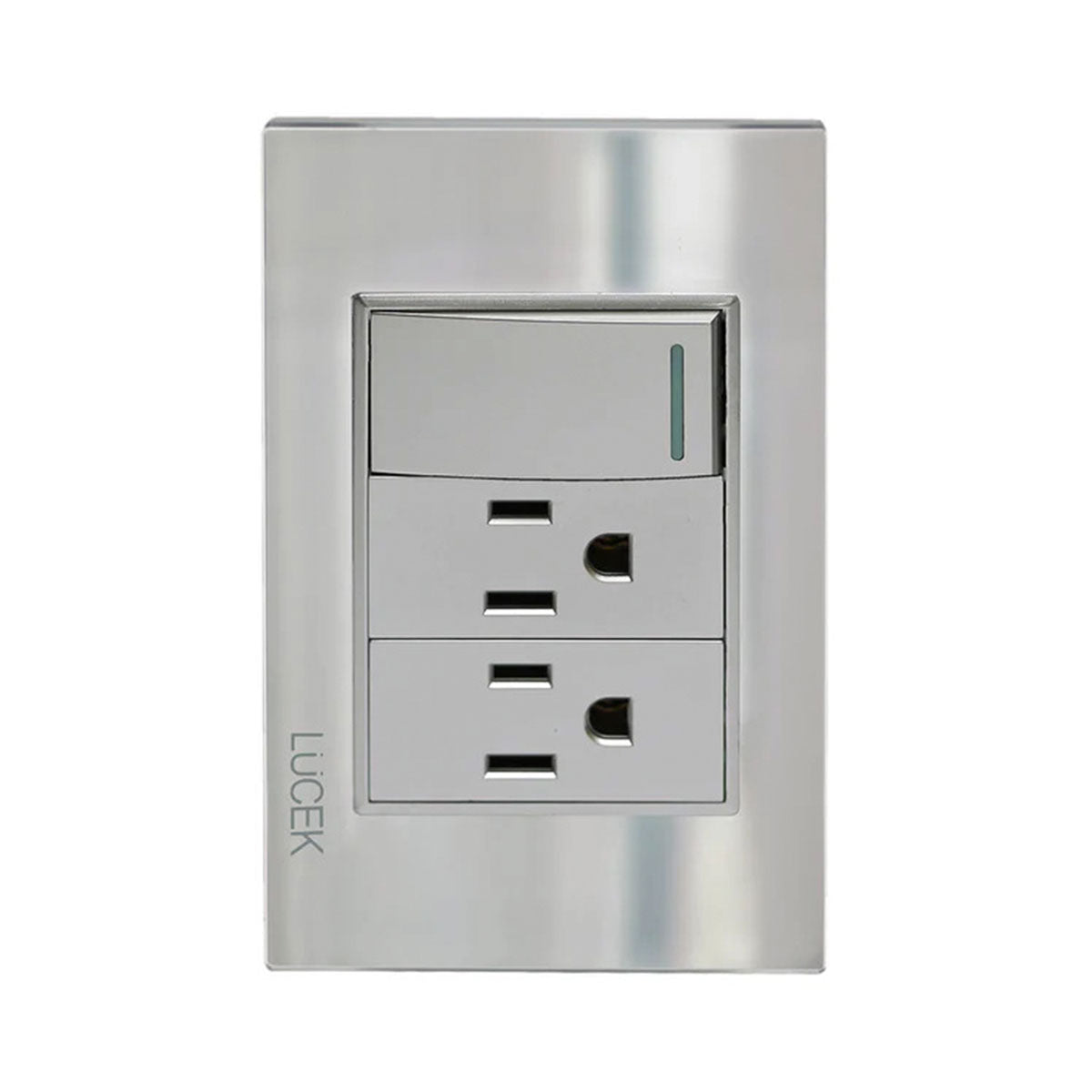 Lucek cristal espejo plata 1 interruptor sencillo y 2 contactos de 1 mod