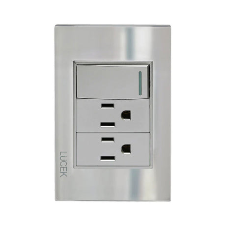 Lucek cristal espejo plata 1 interruptor sencillo y 2 contactos de 1 mod