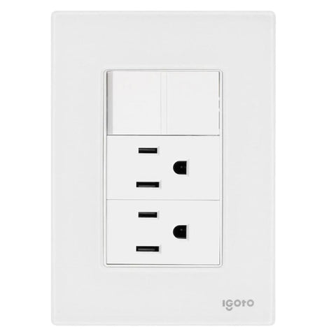 Igoto cristal 1 apag sencillo y 2 contactos de 1 mod bco CRIS1003