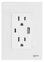 Igoto cristal 2 contactos de 1 mod, 1 USB y 1 USB c bco CRIS1025
