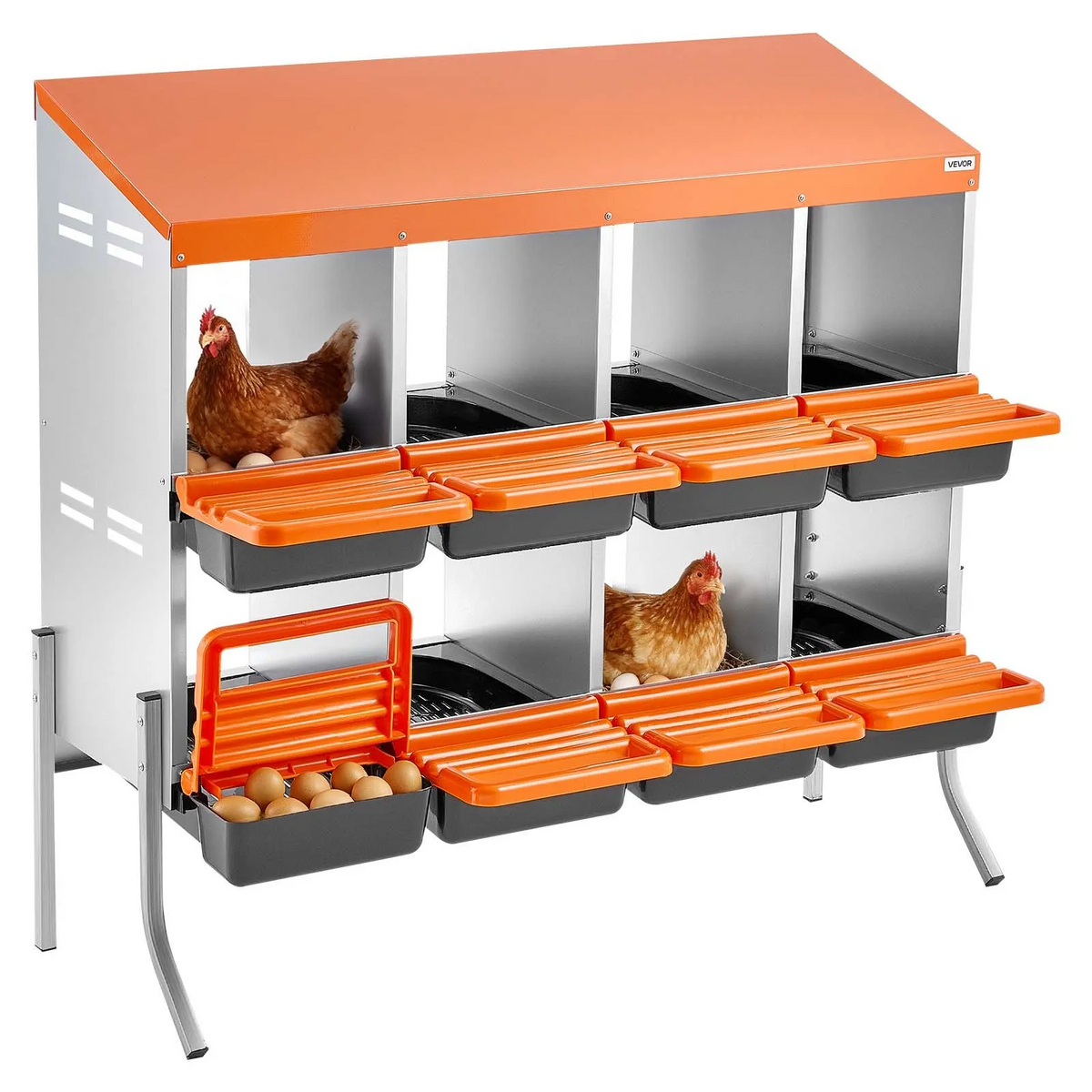 Nidos para gallinas, 8 compartimentos, facil recogida de huevos, con patas de apoyo mod CNB-08-LEG