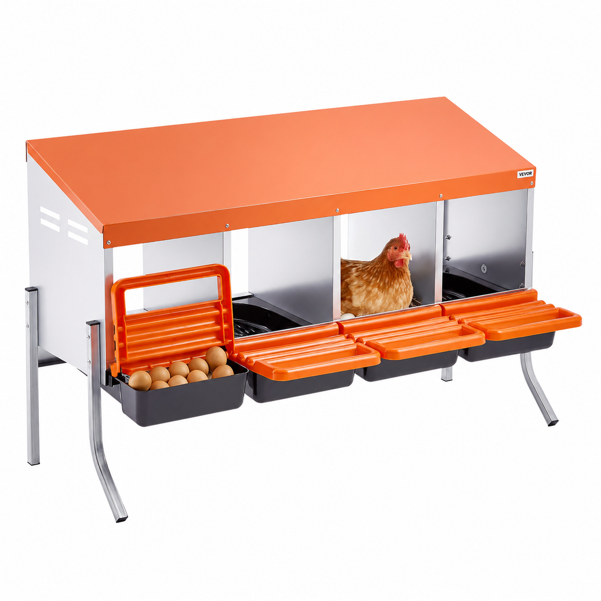 Nidos para gallinas,4 compartimentos, facil recogida de huevos, con patas de apoyo mod CNB-04-LEG