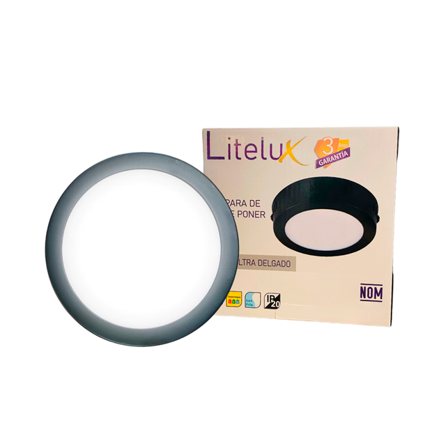 Litelux Lámpara de Sobreponer Negra 12 W, Luz Blanca