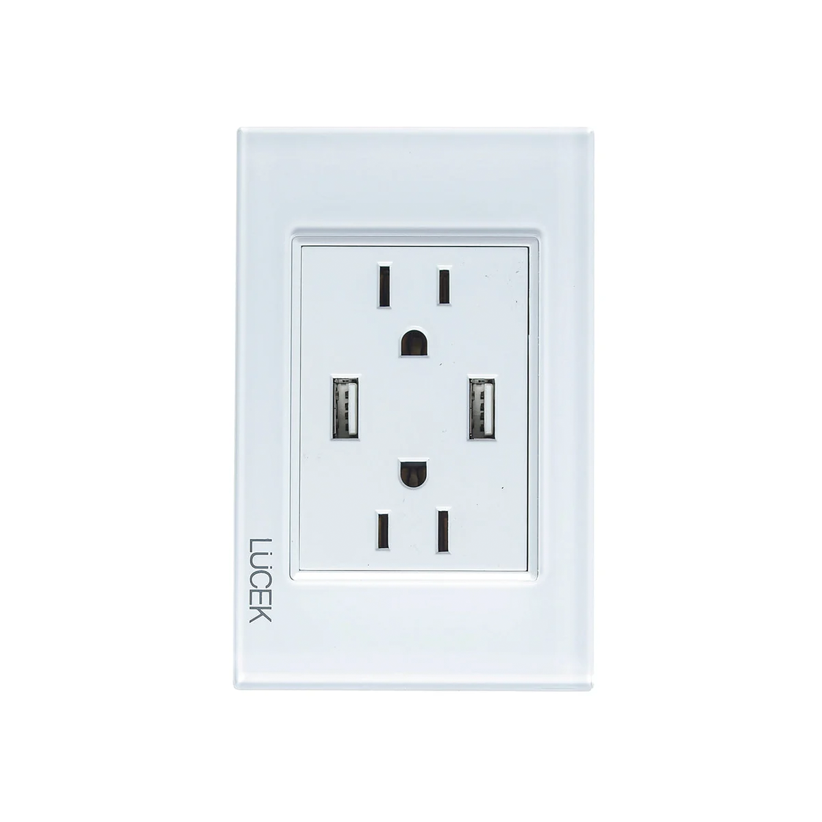 Placa Lucek Cristal blanca con 2 contactos y 2 puertos USB