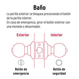 Cerradura Tipo Esfera, Cilíndrico, Baño, Negro, Basic