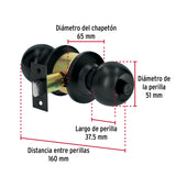 Cerradura Tipo Esfera, Cilíndrico, Baño, Negro, Basic