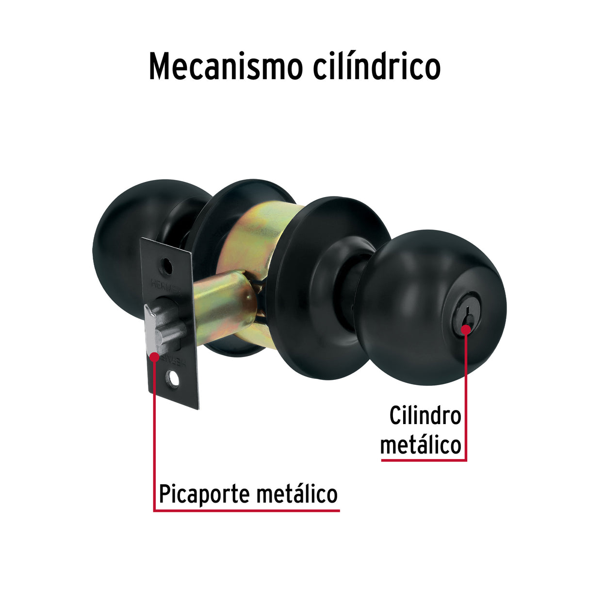 Cerradura Tipo Esfera, Cilíndrico, Entrada, Negro, Basic