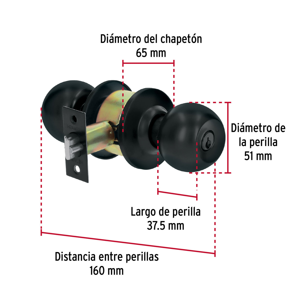 Cerradura Tipo Esfera, Cilíndrico, Entrada, Negro, Basic