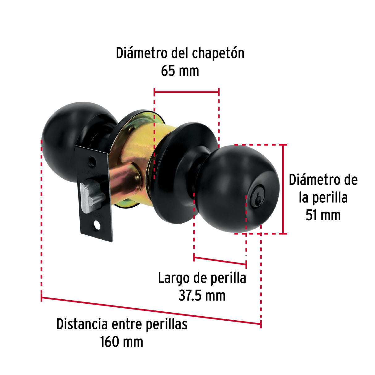 Cerradura Tipo Esfera, Cilíndrico, Recámara, Negro, Basic