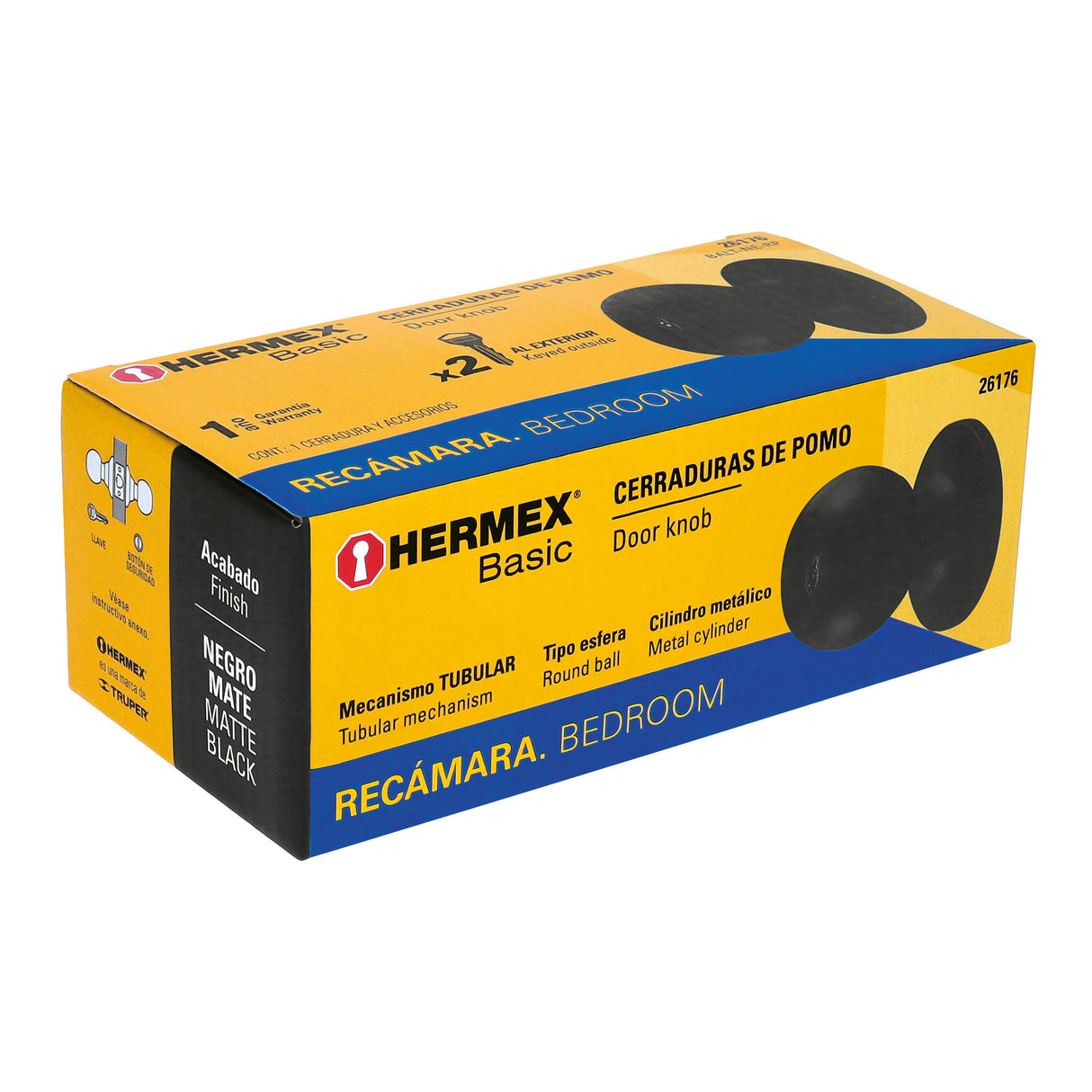 Cerradura Esfera Tubular, Recámara, Negro, Hermex Basic