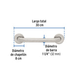 Barra Recta de Seguridad, Acero Inoxidable, 30 cm, Foset
