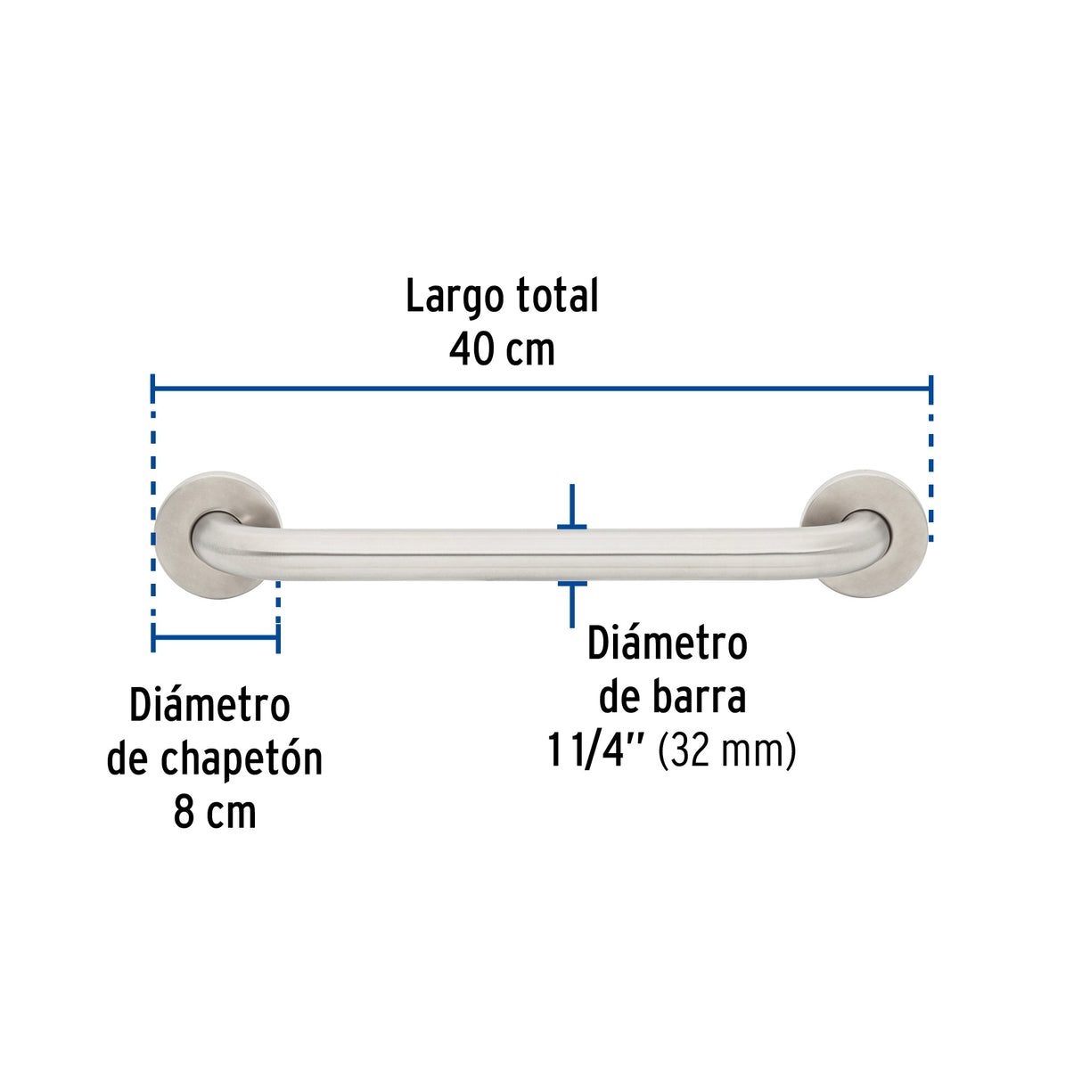 Barra Recta de Seguridad, Acero Inoxidable, 40 cm, Foset
