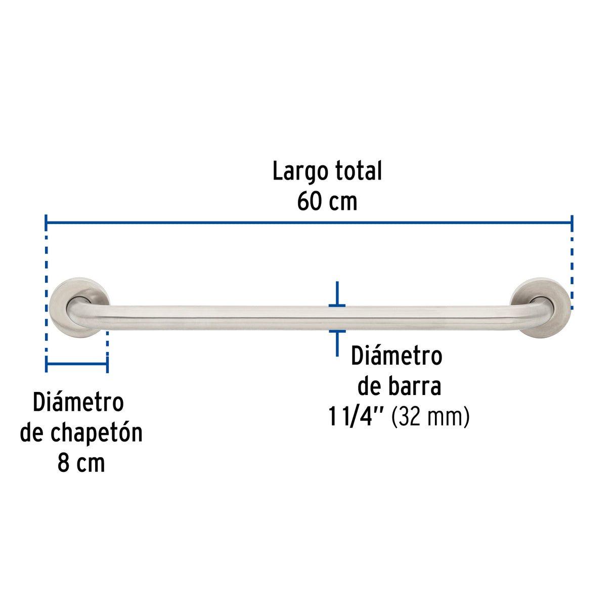 Barra Recta de Seguridad, Acero Inoxidable, 60 cm, Foset