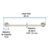 Barra Recta de Seguridad, Acero Inoxidable, 60 cm, Foset