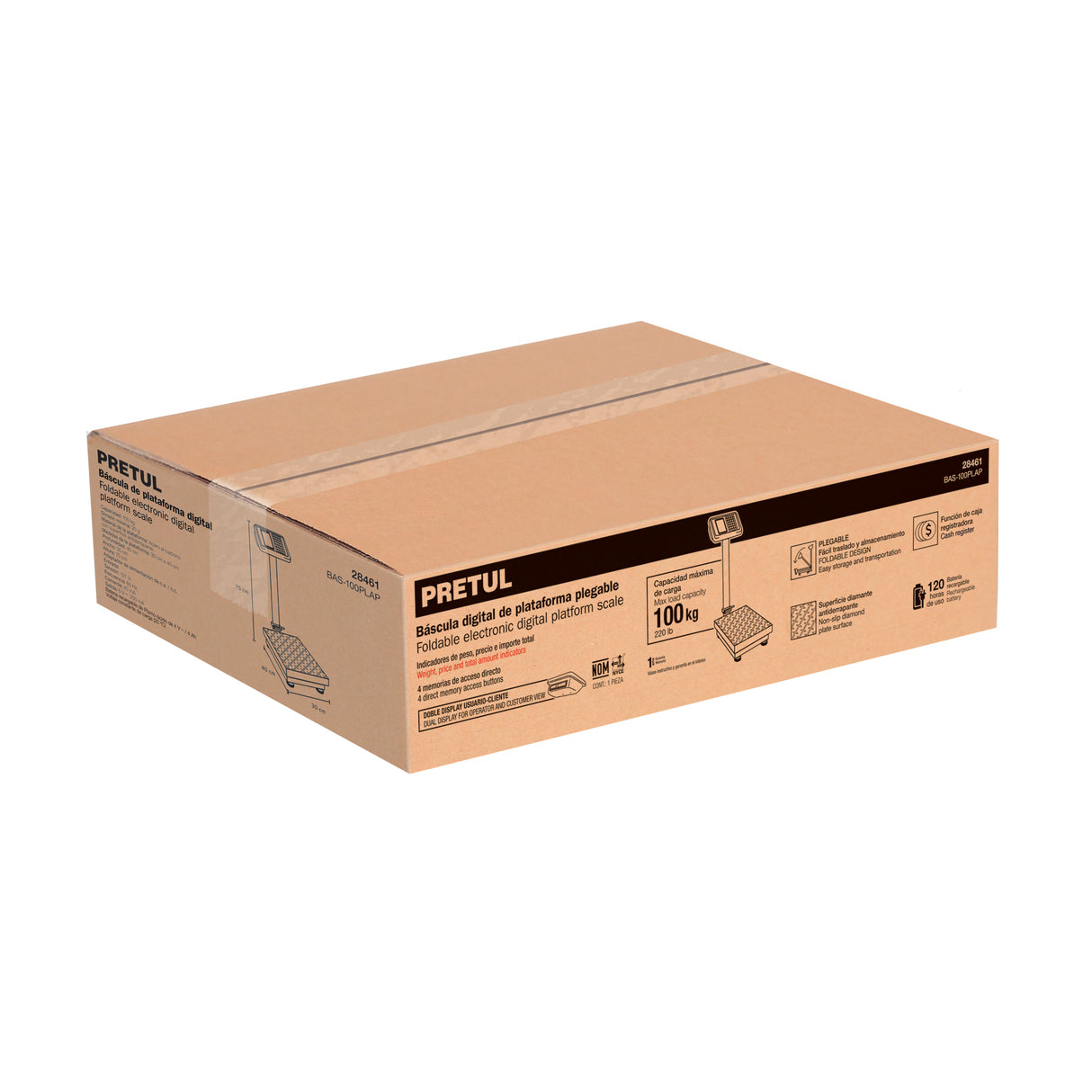 Báscula Electrónica de Plataforma, Plegable, 100 kg. Pretul