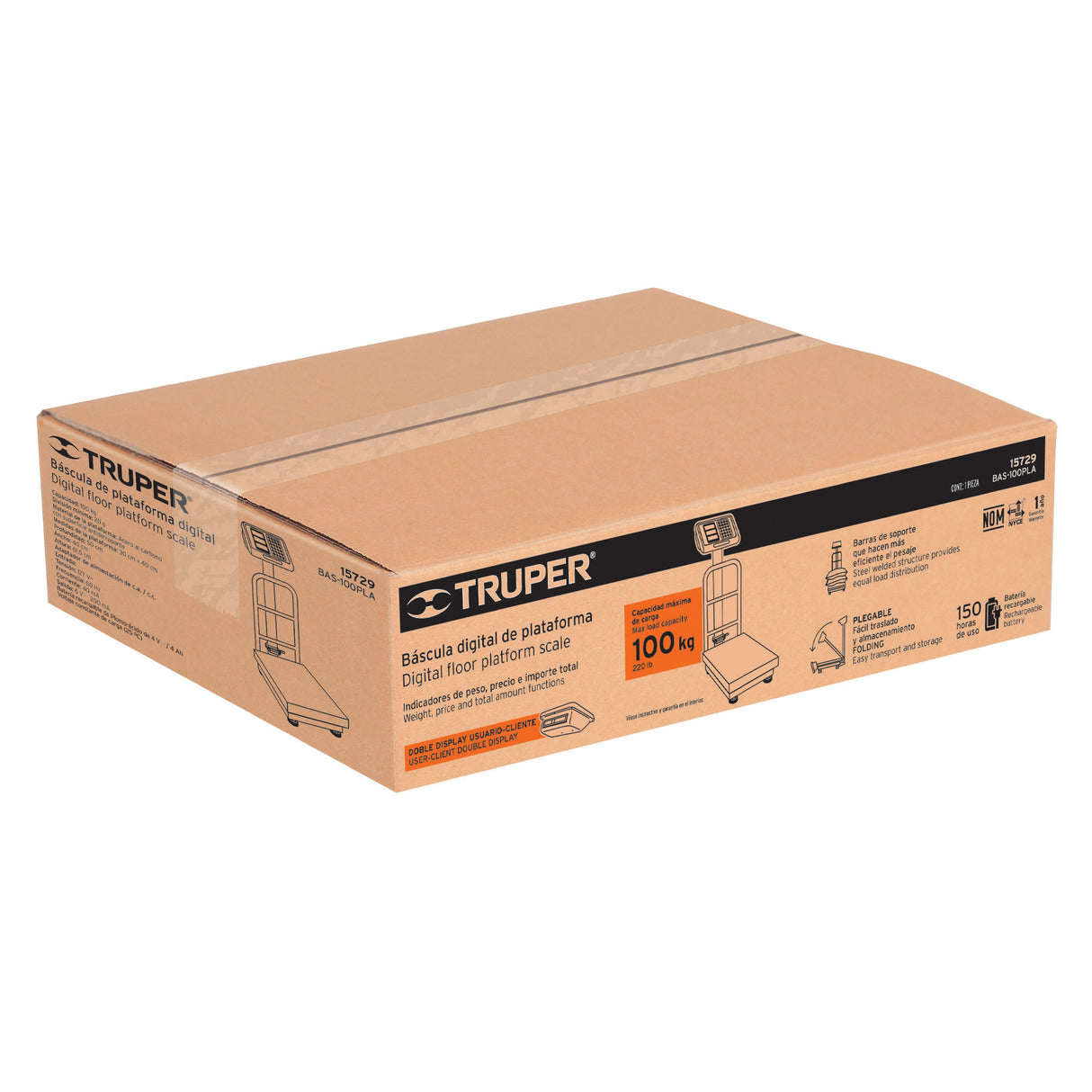 Báscula Electrónica de Plataforma, Plegable, 100 kg, Truper