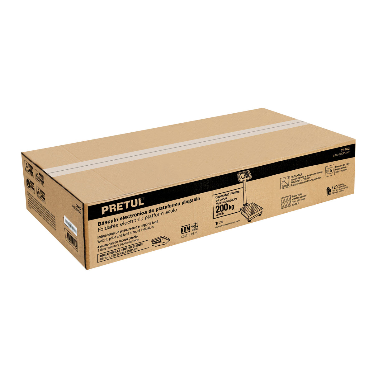 Báscula Electrónica de Plataforma, Plegable, 200 kg. Pretul