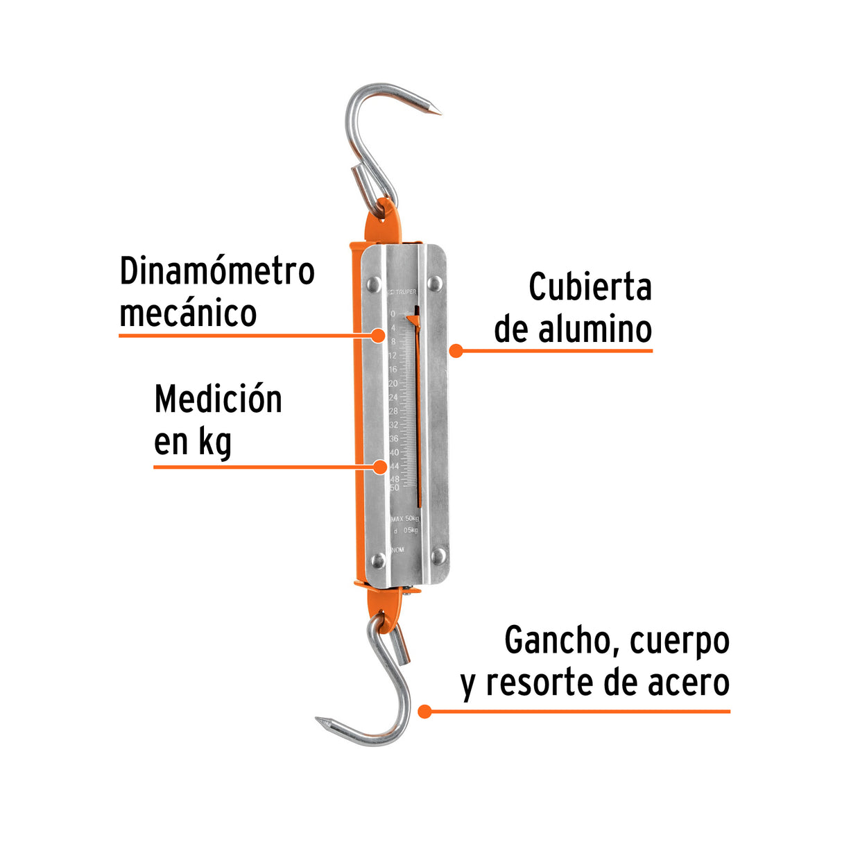 Báscula Capacidad 50 kg Romana de Resorte, Truper