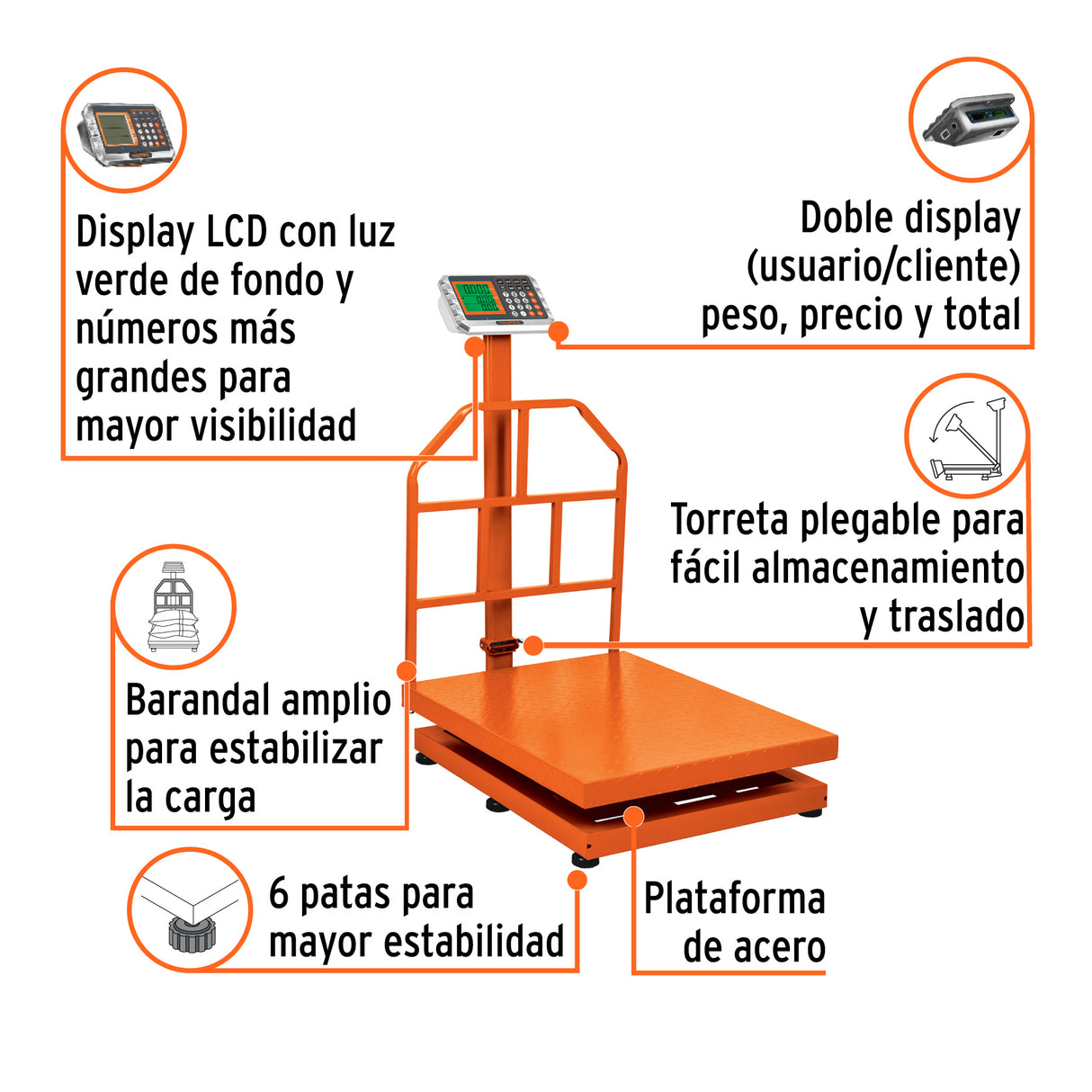 Báscula Electrónica de Plataforma, Plegable, 600 kg, Truper