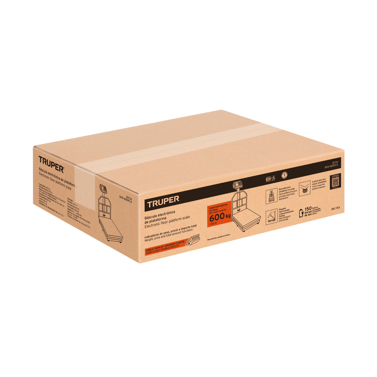 Báscula Electrónica de Plataforma, Plegable, 600 kg, Truper