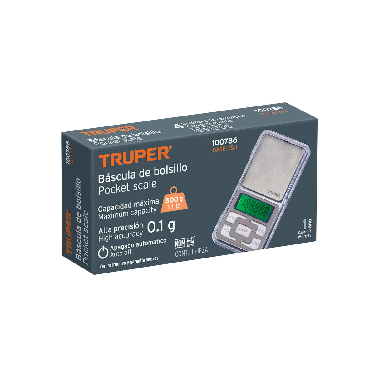 Báscula Electrónica de Bolsillo, de Pilas, 500 g, Truper