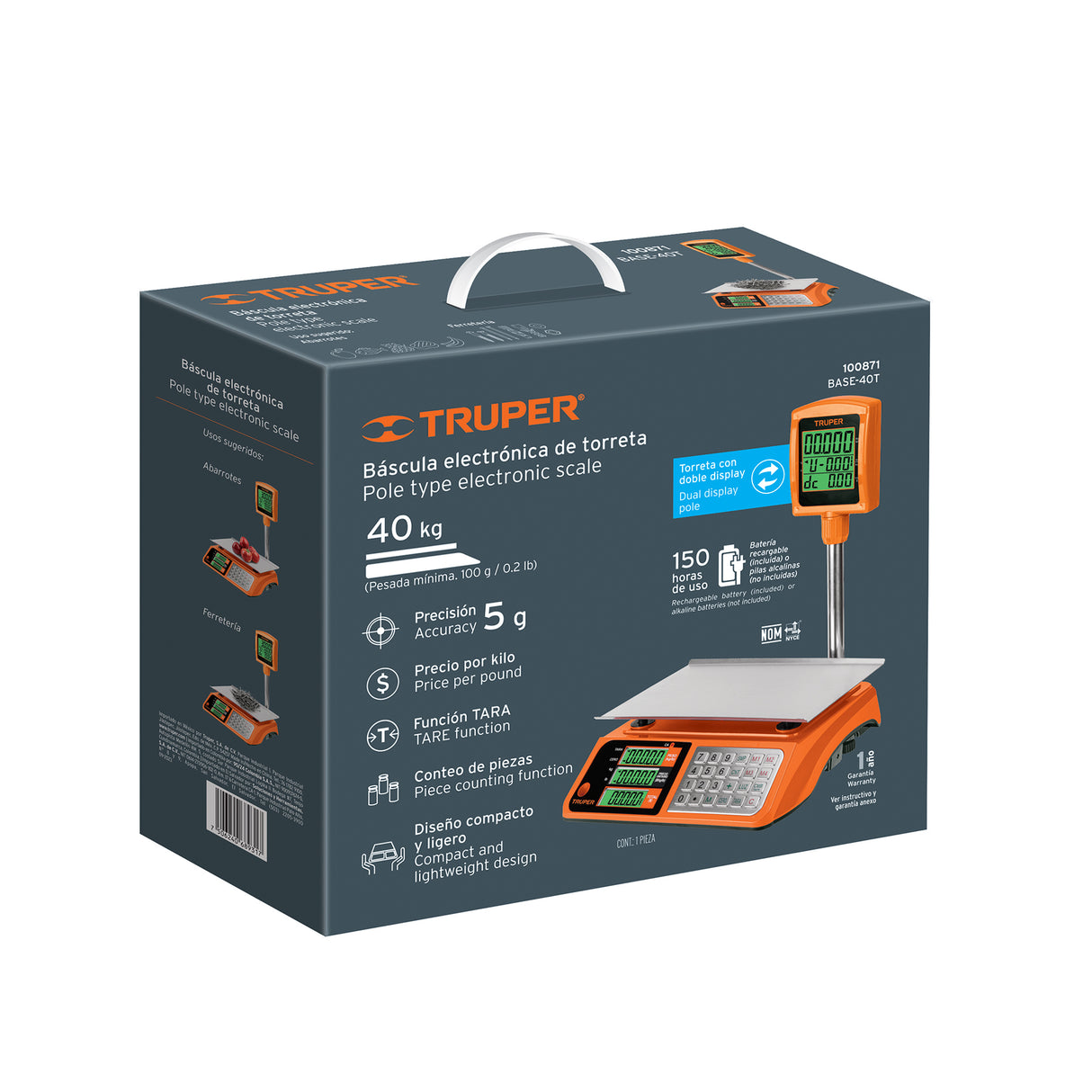 Báscula Electrónica Multifunciones con Torreta 40 kg, Truper