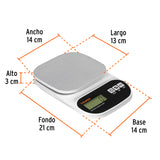 Báscula Digital para Cocina, Plato de Acero Inox, 5 kg, Truper