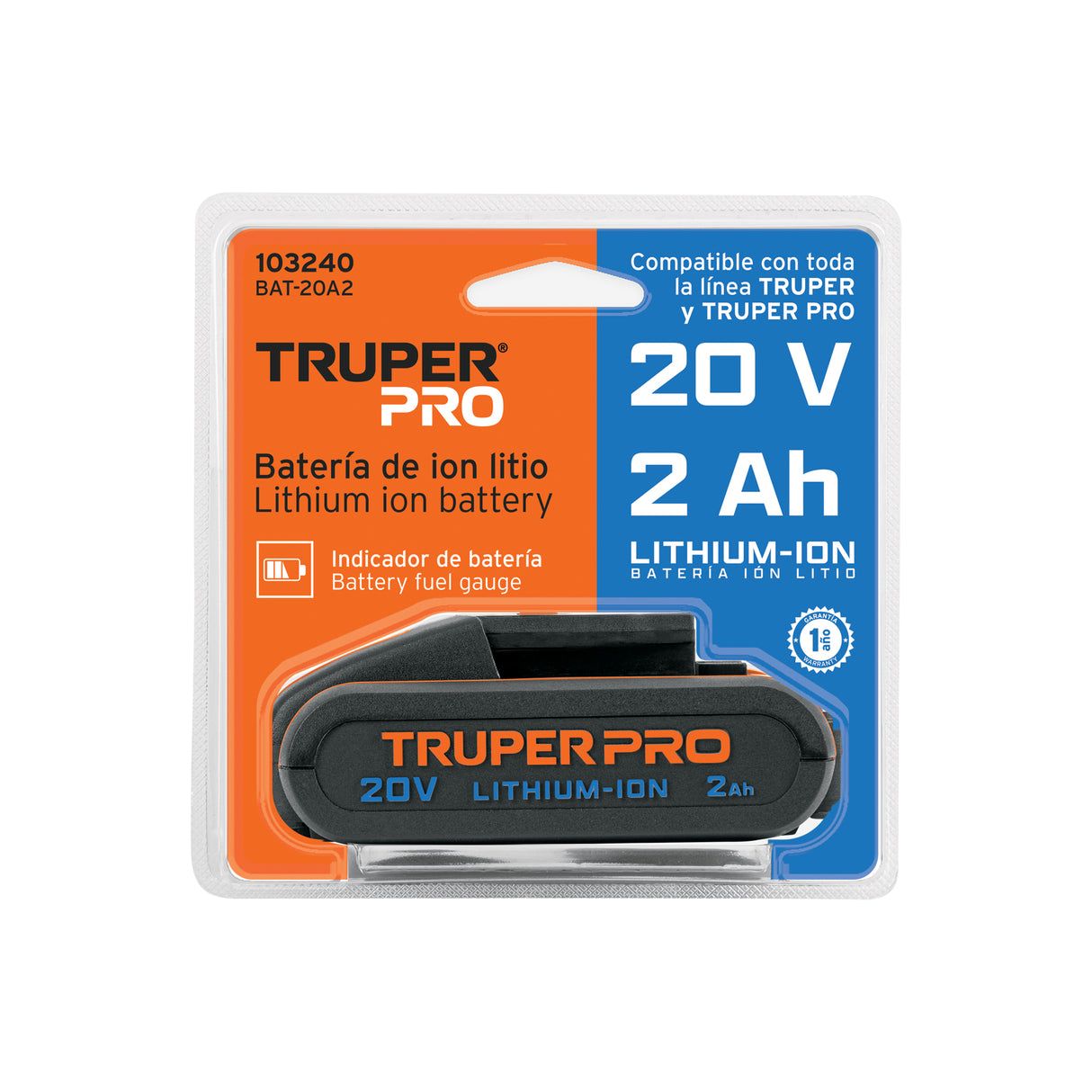 Batería Ion Litio, 20 V, 2 Ah, Truper Pro