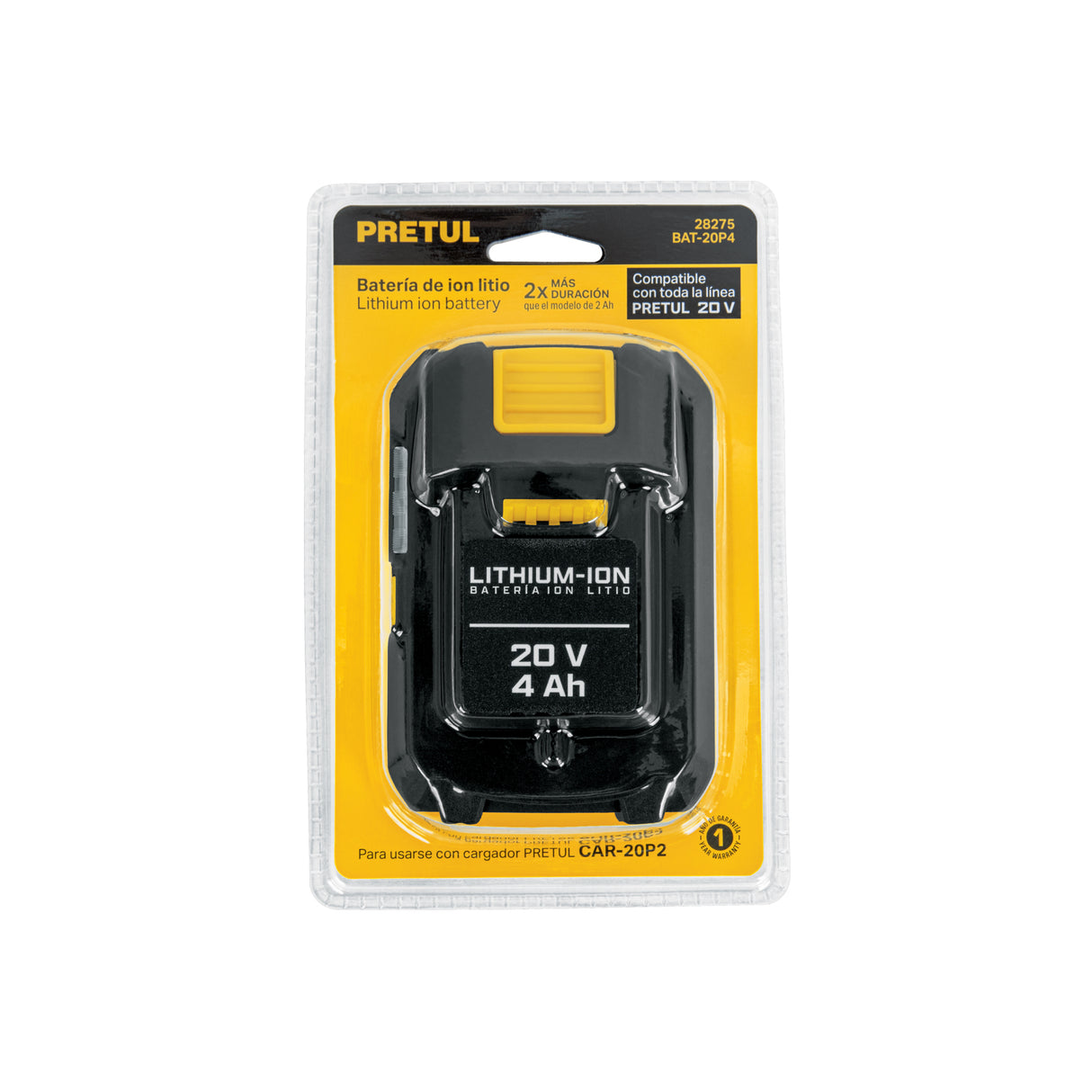 Batería Ion Litio, 20 V, 4 Ah, Pretul