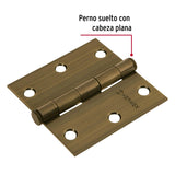 Bisagra Cuadrada 3', Latón Antiguo, Cabeza Plana, Hermex
