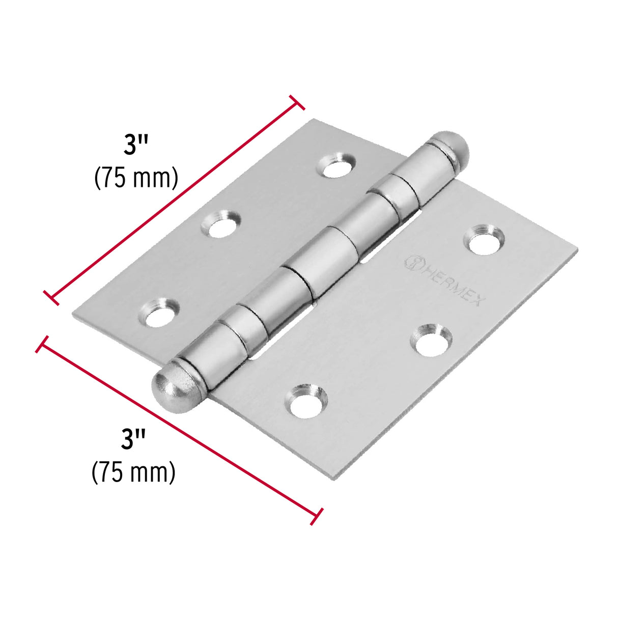 Bisagra Cuadrada 3' Acero Inox, Cabeza Redonda, Hermex