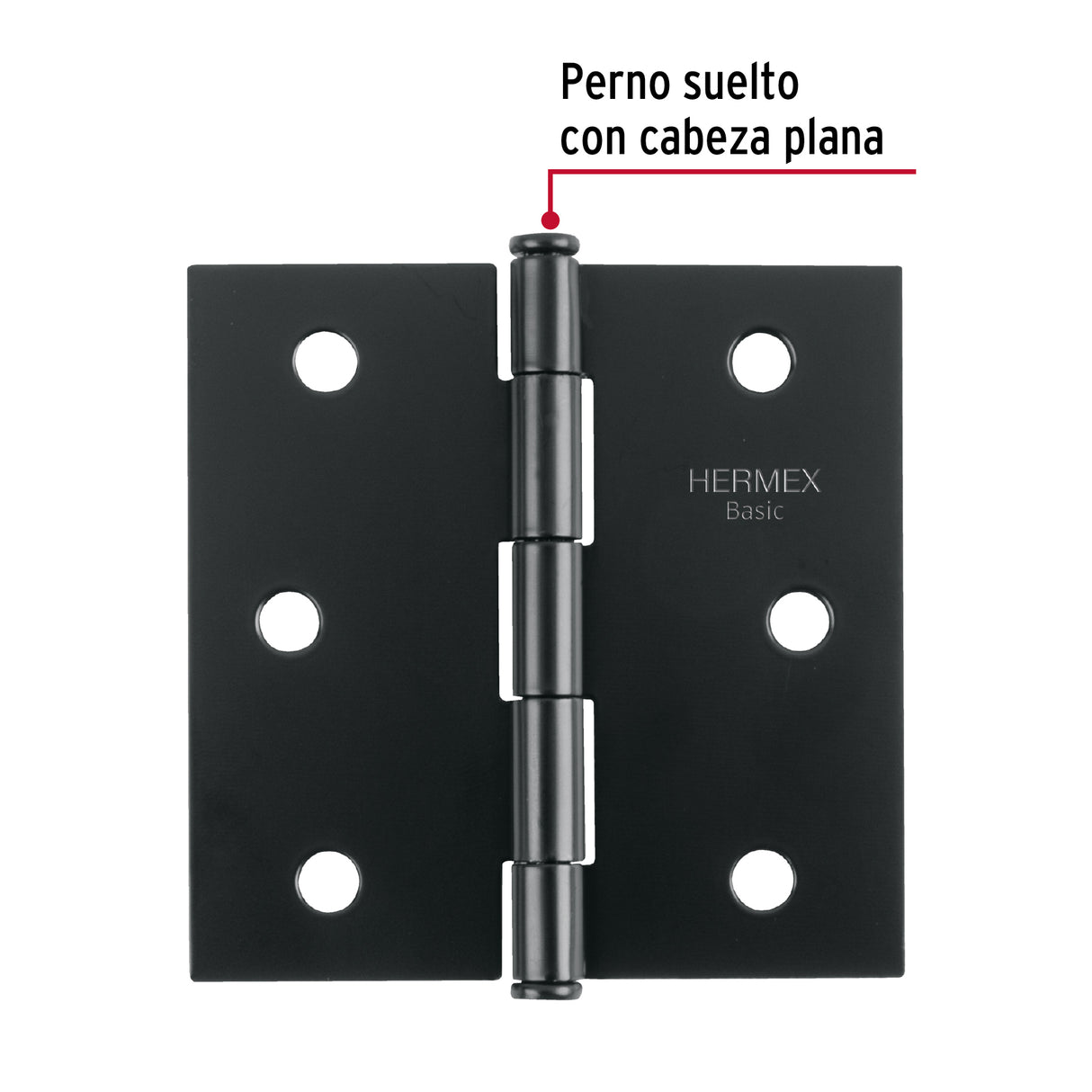 Bisagra Cuadrada 3', Negro Mate, Cabeza Plana, Basic