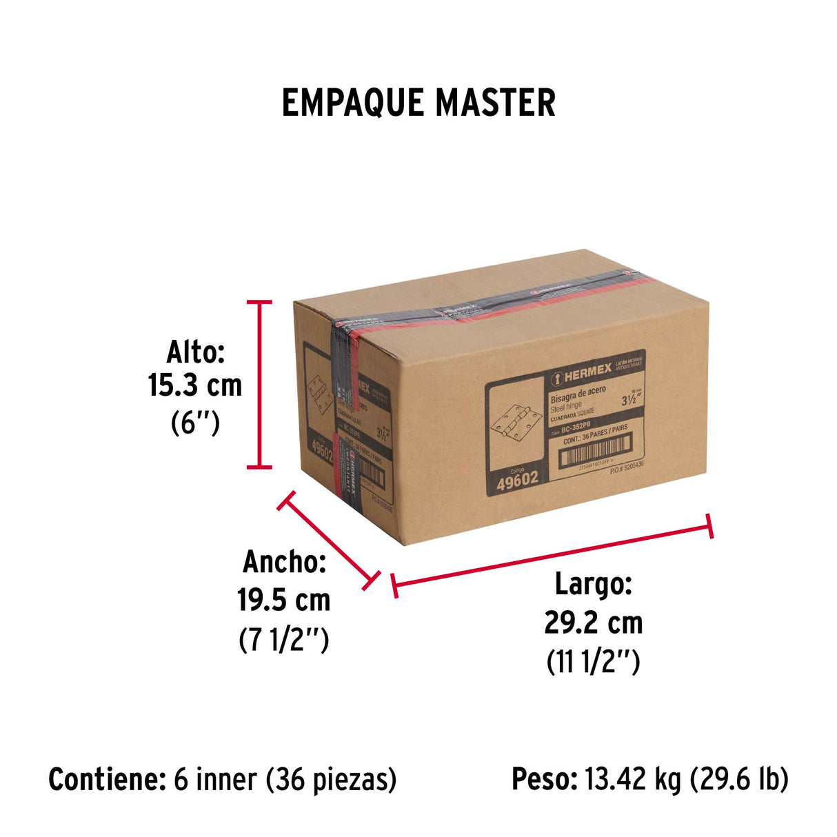 Bolsa C/2 Bisagras Cuadradas 3-1/2', Plana, Latón Ant, Hermex