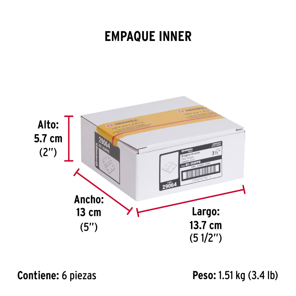 Bolsa C/2 Bisagras Cuadradas 3-1/2', Plana, Satinado, Basic
