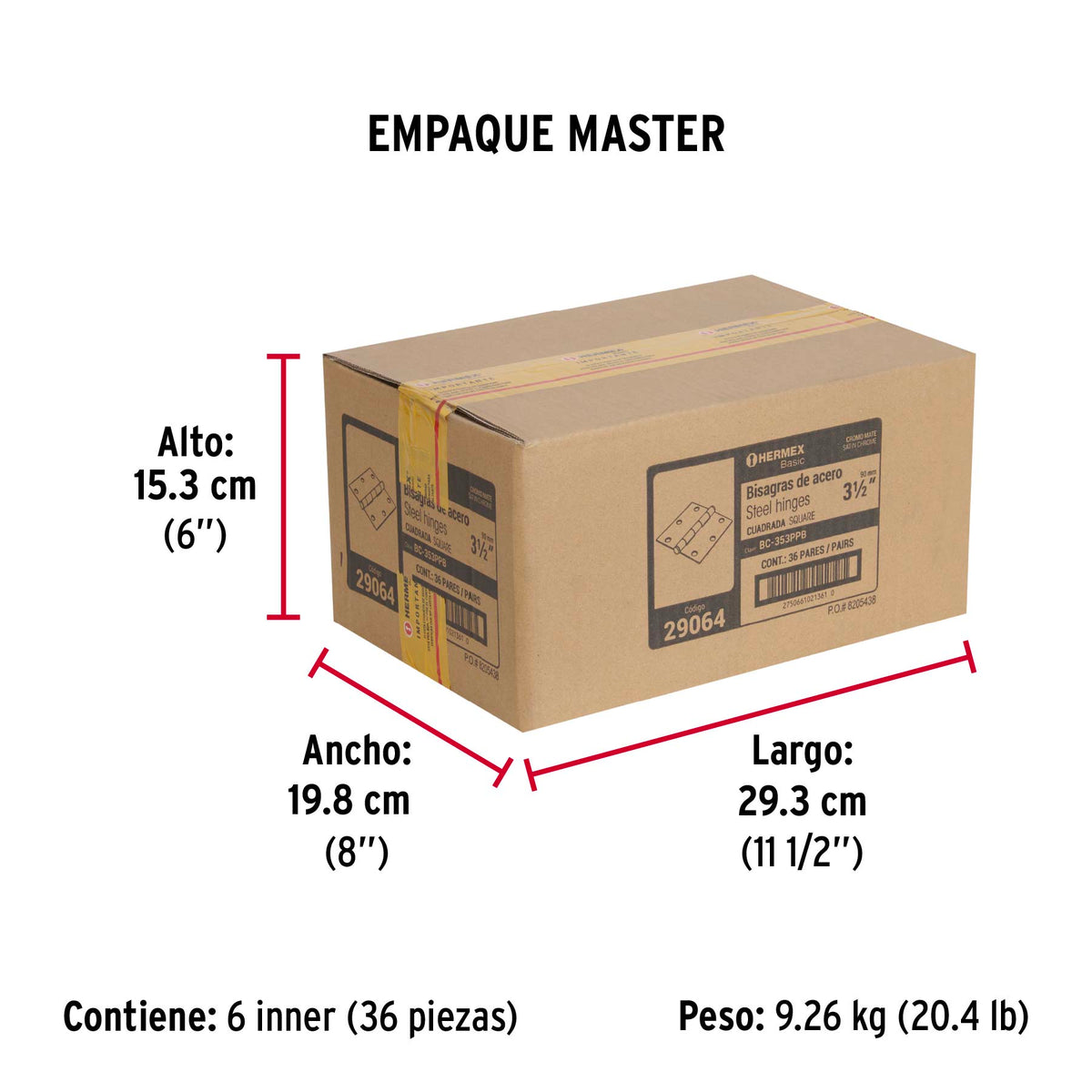 Bolsa C/2 Bisagras Cuadradas 3-1/2', Plana, Satinado, Basic