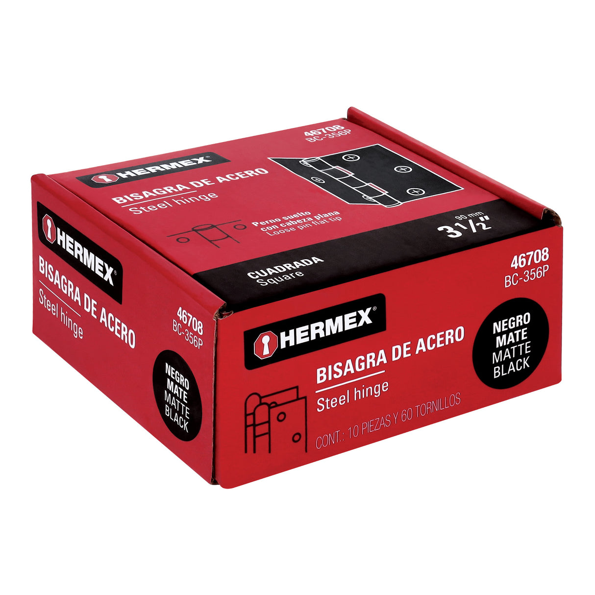 Bisagra Cuadrada 3 1/2', Negro Mate, Cabeza Plana, Hermex