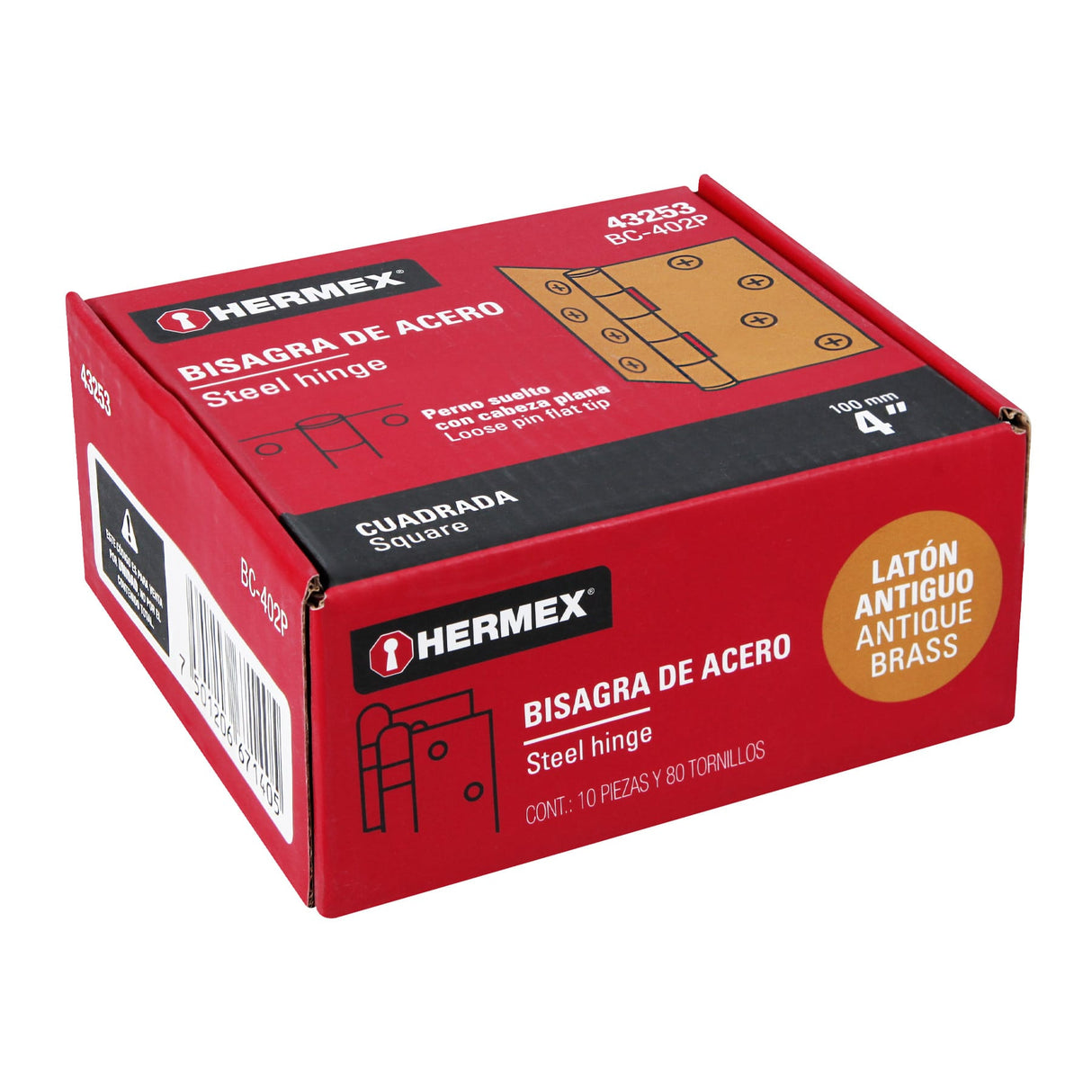 Bisagra Cuadrada 4', Latón Antiguo, Cabeza Plana, Hermex