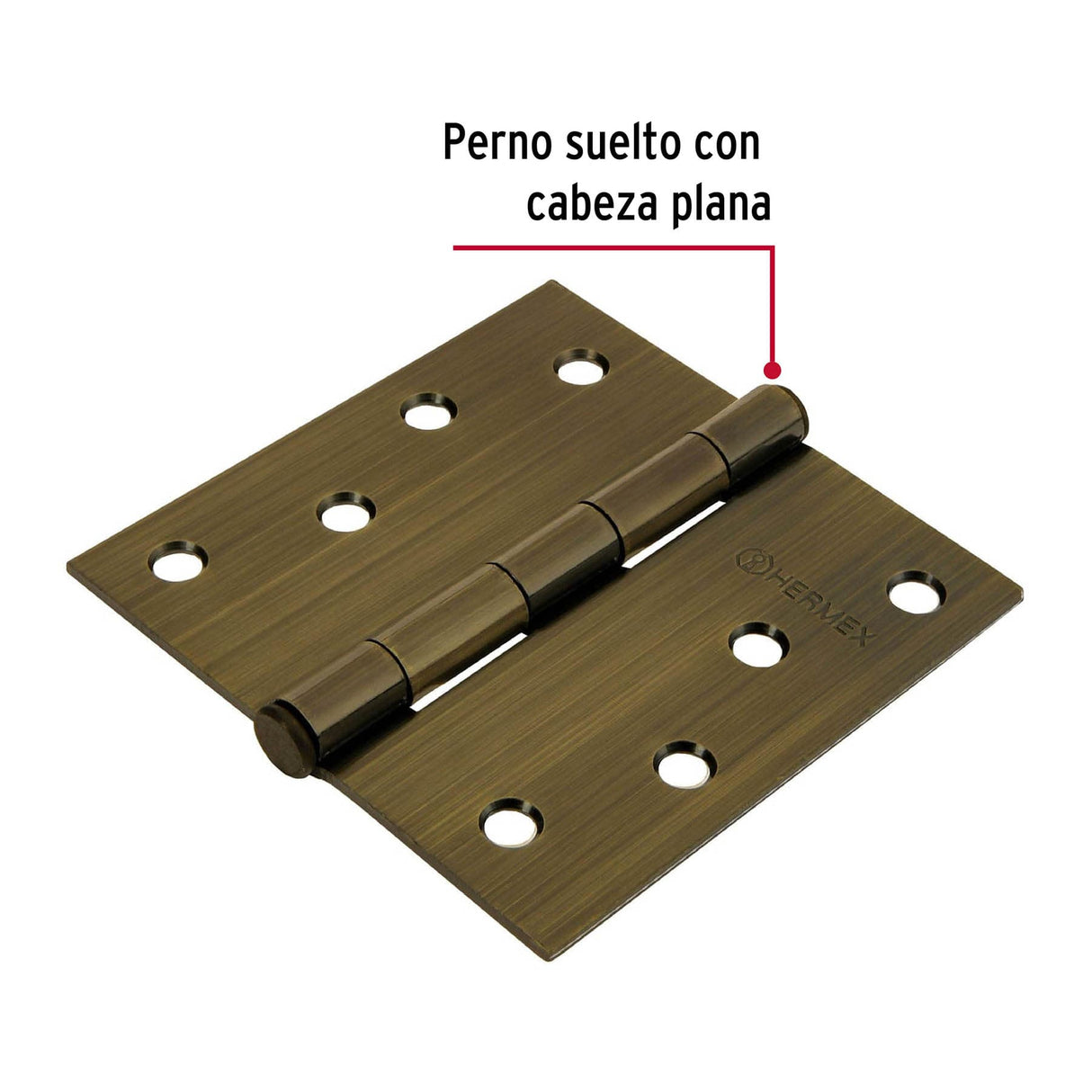 Bisagra Cuadrada 4', Latón Antiguo, Cabeza Plana, Hermex