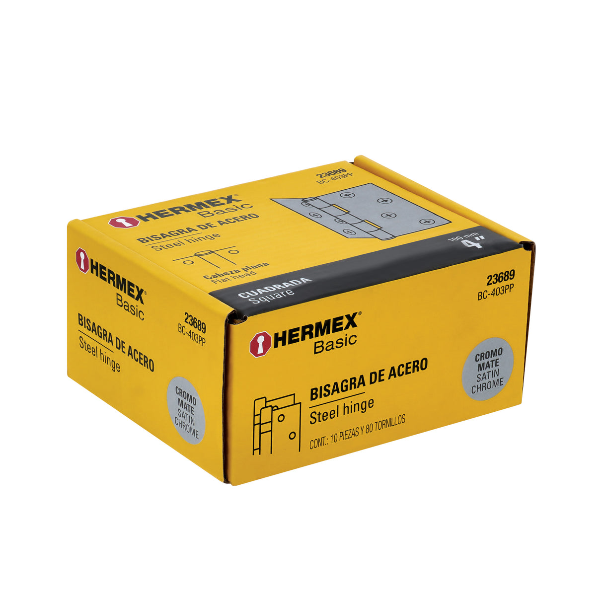 Bisagra Cuadrada 4', Satinado, Cabeza Plana, Basic