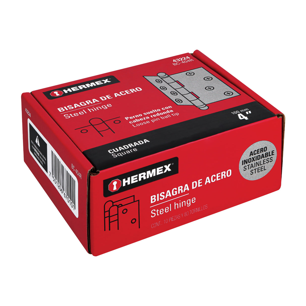 Bisagra Cuadrada 4' Acero Inox, Cabeza Redonda, Hermex